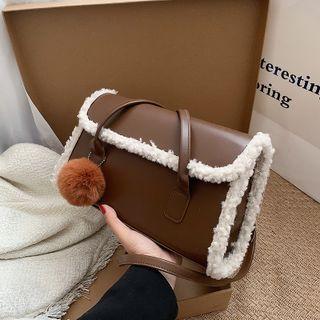 Fluffy Trim Faux Leather Hobo Bag