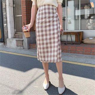 Gingham Wrap-front Midi Skirt