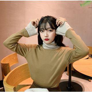 Two Tone Long-sleeve Turtleneck Top