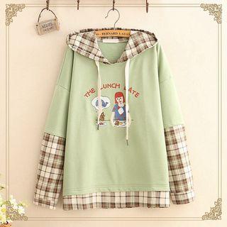 Gingham Panel Printed Hoodie