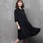 Lace-trim Loose-fit Shirtdress Black - One Size