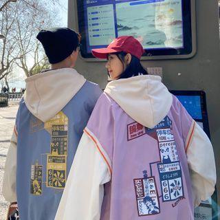Couple Matching Print Button-up Hooded Jacket