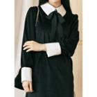 Contrast-collar Mini Shift Dress With Tie
