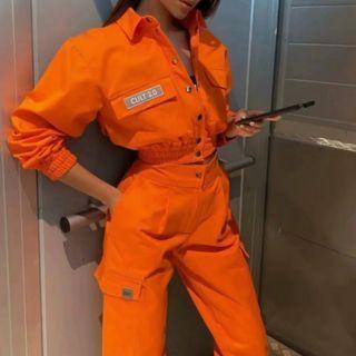 Set: Single-breasted Cropped Jacket + Straight-leg Jogger Pants