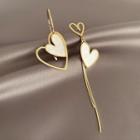 Sterling Silver Asymmetrical Heart Drop Earring 1 Pair - Asymmetric - Gold & White - One Size