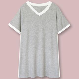 Contrast Trim V-neck Short-sleeve Sleep Dress