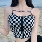 Check Crop Camisole Top Black & White - One Size