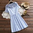 Embroidered Short-sleeve Striped Dress
