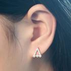 925 Sterling Silver Rhinestone Triangle Faux Pearl Earrings
