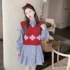 Striped Bow Loose-fit Shirtdress / V-neck Vest