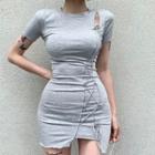 Short-sleeve Lace-up Cutout Sheath Dress