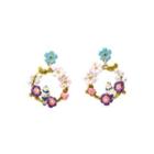 Fashion And Elegant Plated Gold Flower Bird Enamel Earrings With Imitation Pearls Golden - One Size