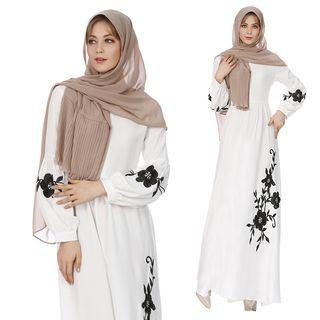Floral Embroidered Long-sleeve A-line Maxi Dress