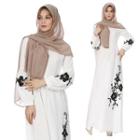 Floral Embroidered Long-sleeve A-line Maxi Dress