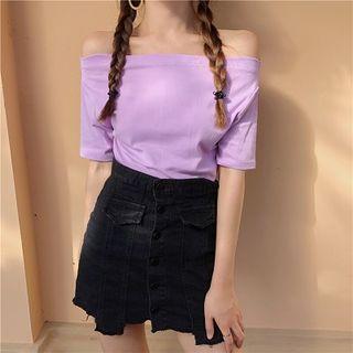 Off-shoulder Slim-fit Short-sleeve Top