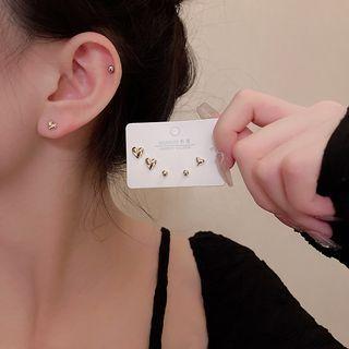 Set: Heart + Ball Ear Stud E5096 - Set Of 6 - Gold - One Size
