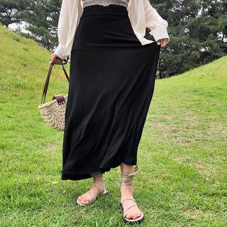 Band-waist Flared Maxi Skirt
