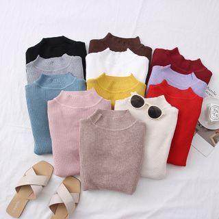 Stretched Mock-neck Knit Top In 12 Colors