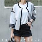 Open-front Lace-trim Jacket Charcoal Gray - One Size
