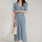 Short Sleeve V-neck Knit A-line Dress