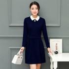 Long Sleeve Contrast Collar Shift Dress