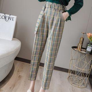 Plaid Cropped Straight Leg Dress Pants