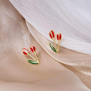 Tulip Glaze Earring E4704 - 1 Pair - Gold - One Size