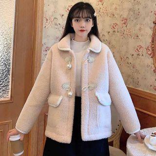 Oversize Faux Pearl Button Double Pocket Cardigan