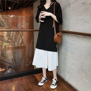 Mock Two-piece Elbow-sleeve Panel Dress