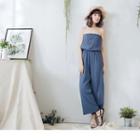 Strapless Buttoned Wide-leg Jumpsuit