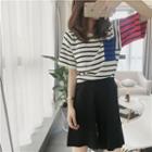 Color Panel Striped Short Sleeve Knit T-shirt