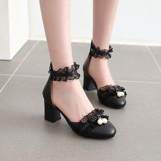 Lace Trim Block Heel Sandals