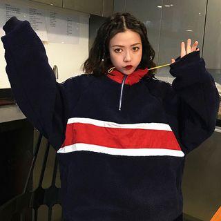 Mock-neck Zip Placket Color Block Sweatshirt