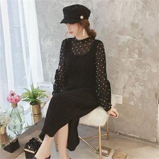 Ribbed Knit Midi Pinafore Dress