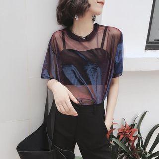 See-through Mesh Short-sleeve Top