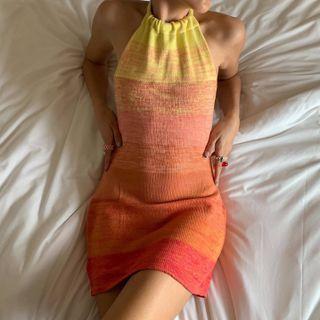 Spaghetti-strap Halter Gradient Knit Mini Sheath Dress