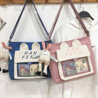Two-tone Pvc Panel Lettering Crossbody Bag