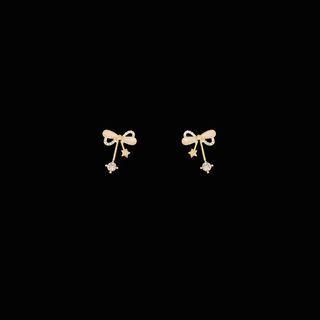 Bow Rhinestone Earring 1 Pair - Earrings - Khaki & Gold - One Size