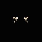Bow Rhinestone Earring 1 Pair - Earrings - Khaki & Gold - One Size