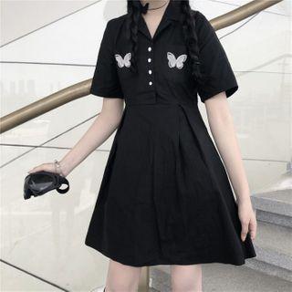 Short-sleeve Butterfly Accent A-line Dress As Shown In Figure - One Size