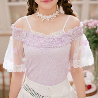 Lace Mock Two-piece Off-shoulder Top