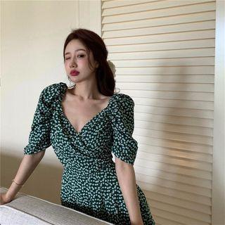 Floral Short-sleeve V-neck Wide-leg Playsuit