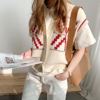 Buttoned Patterned Knit Vest
