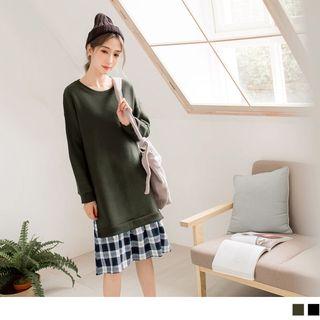 Plaid Panel Mock Two Piece Pullover Dress