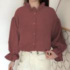Long Sleeve Mock Neck Ruffle Trim Shirt