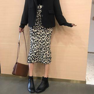 Leopard Midi Knit Skirt Leopard - One Size