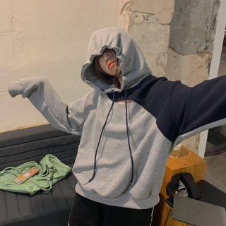 Two-tone Cut Out Hoodie Gray - One Size
