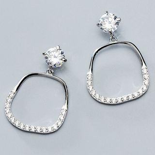 925 Sterling Silver Rhinestone Dangle Earring 1 Pair - S925 Silver Earrings - Silver - One Size