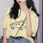 Crocodile Embroidered Elbow-sleeve T-shirt