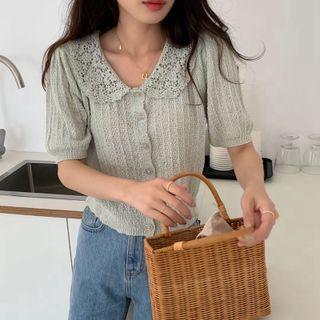 Short-sleeve Lace Collar Knit Top